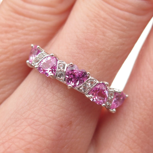 Michelle Albala 925 Sterling Silver Real White & Pink Topaz Heart Ring Size 6.25