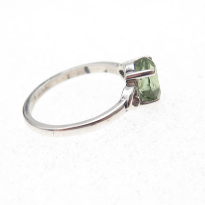 925 Sterling Silver Real Oval-Cut Peridot Heart Ring Size 6.25