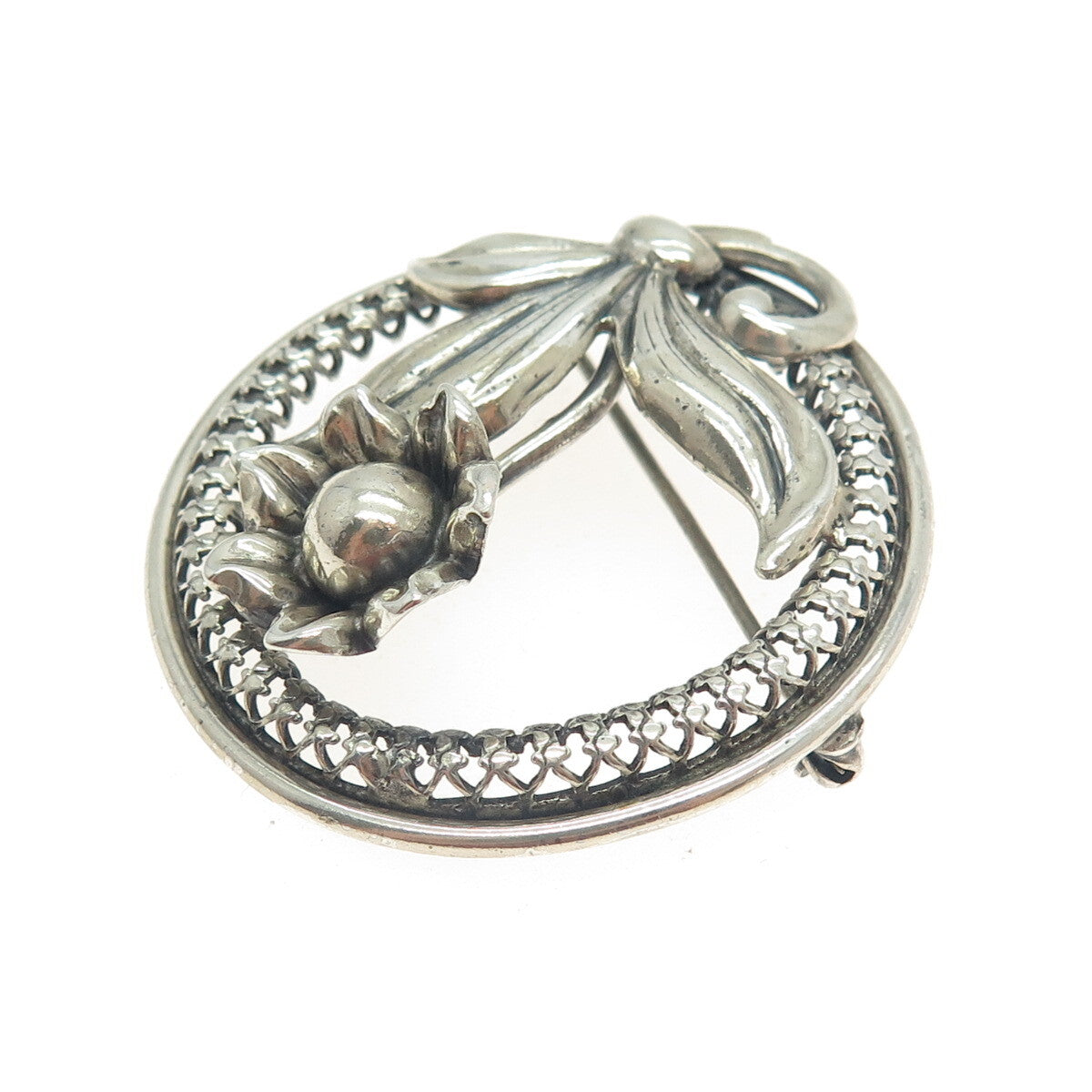 DANECRAFT 925 Sterling Silver Antique Art Deco US Flower Pin Brooch