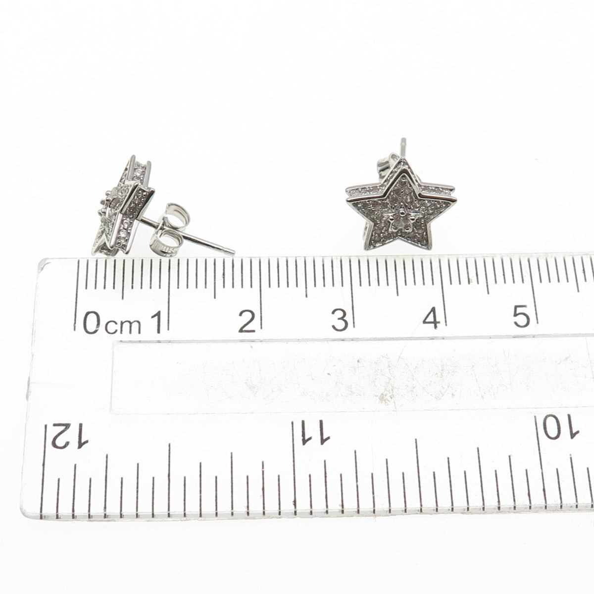 925 Sterling Silver Round-Cut Star Stud Earrings