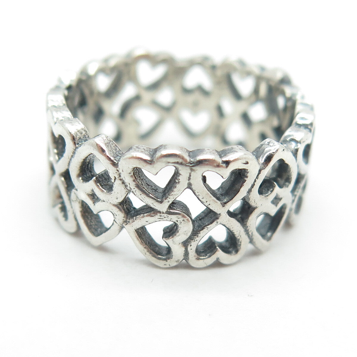 925 Sterling Silver Vintage Heart 2-Row Band Ring Size 6.25