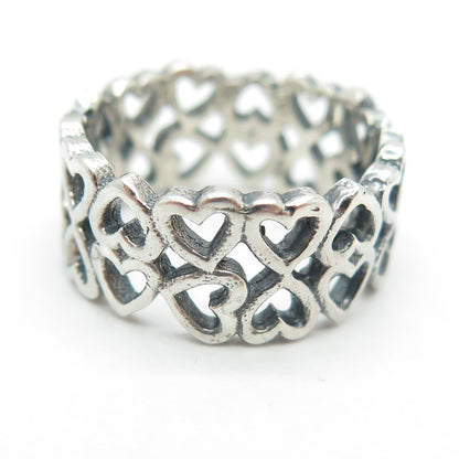 925 Sterling Silver Vintage Heart 2-Row Band Ring Size 6.25