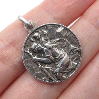 800 Silver Vintage Italy St. Christopher & Pope Paulus VI Medal Charm Pendant