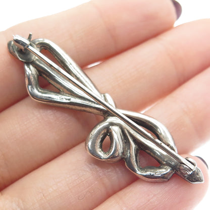 925 Sterling Silver Antique Art Deco Real Marcasite Gemstone Bow Pin Brooch