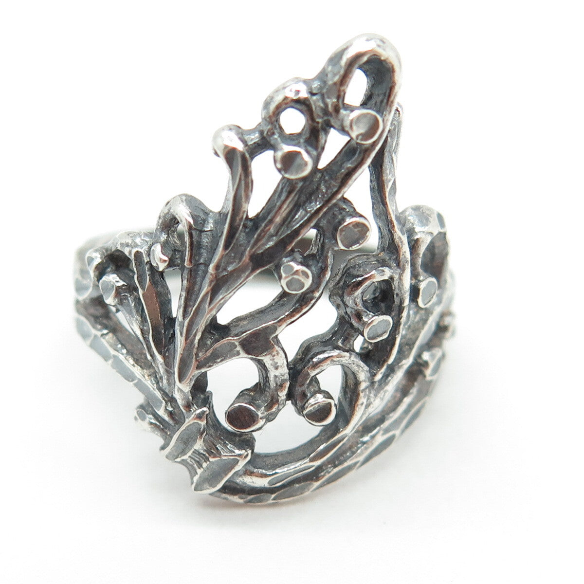 925 Sterling Silver Vintage Modernist Leaf Ring Size 7
