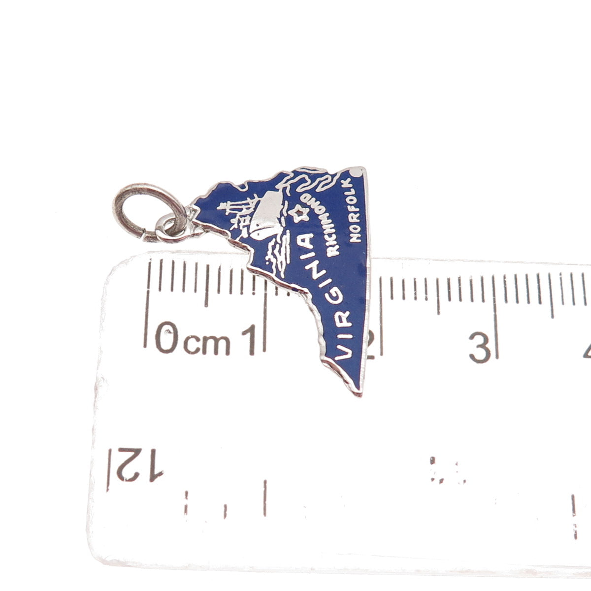 925 Sterling Silver Vintage Enamel Virginia State Map Mini Charm Pendant