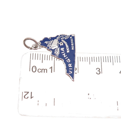 925 Sterling Silver Vintage Enamel Virginia State Map Mini Charm Pendant