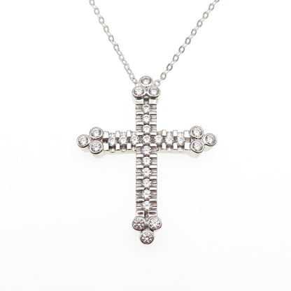 925 Sterling Silver Round-Cut C Z Cross Cable Chain Necklace 16-18"