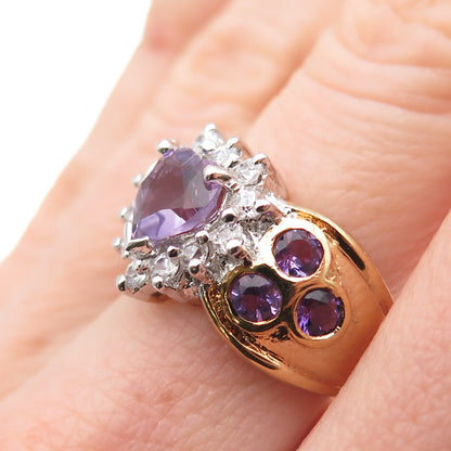 M.R.F. RESOURCES Sterling Gold Plated Vintage Amethyst C Z Heart Ring Size 6.25