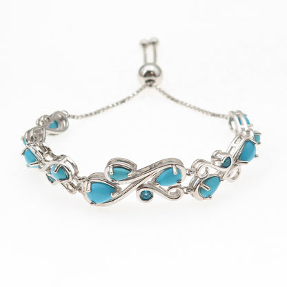 925 Sterling Silver Real Turquoise & Apatite Adjustable Box Link Bracelet 7-9"