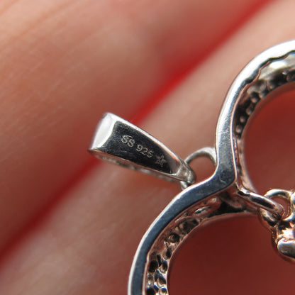 925 Sterling Silver 2-Tone Real Round-Cut Diamond Heart Charm Pendant