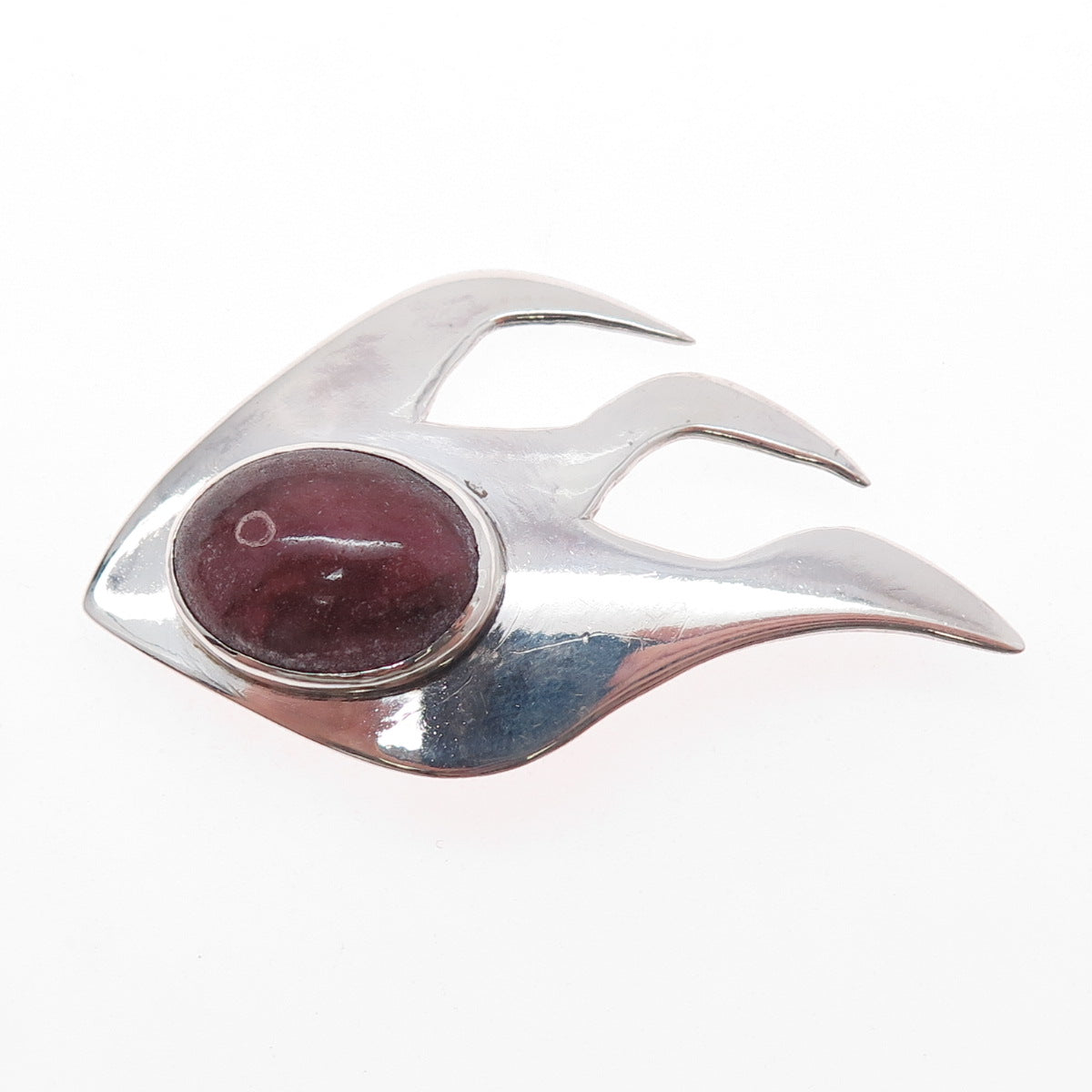 Bernhard Hertz 925 Sterling Silver Vintage Real Rhodonite Modernist Pin Brooch
