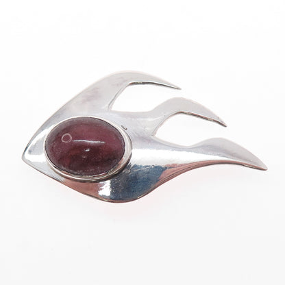 Bernhard Hertz 925 Sterling Silver Vintage Real Rhodonite Modernist Pin Brooch
