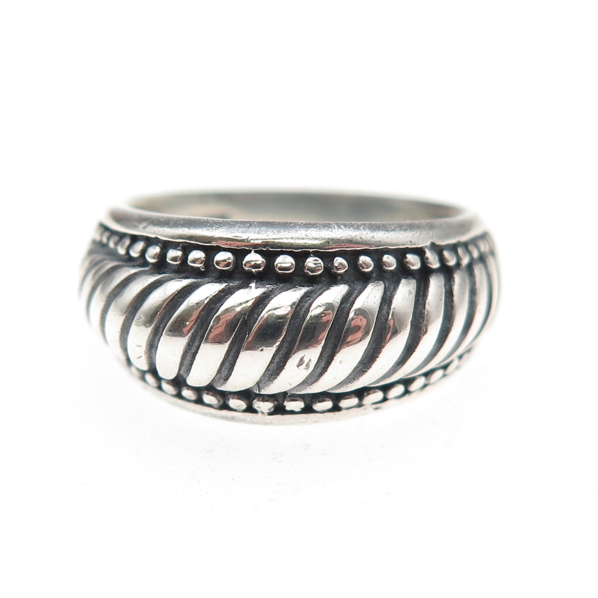 925 Sterling Silver Vintage Modernist Ribbed & Dotted Oxidized Ring Size 6