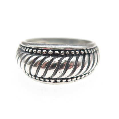 925 Sterling Silver Vintage Modernist Ribbed & Dotted Oxidized Ring Size 6