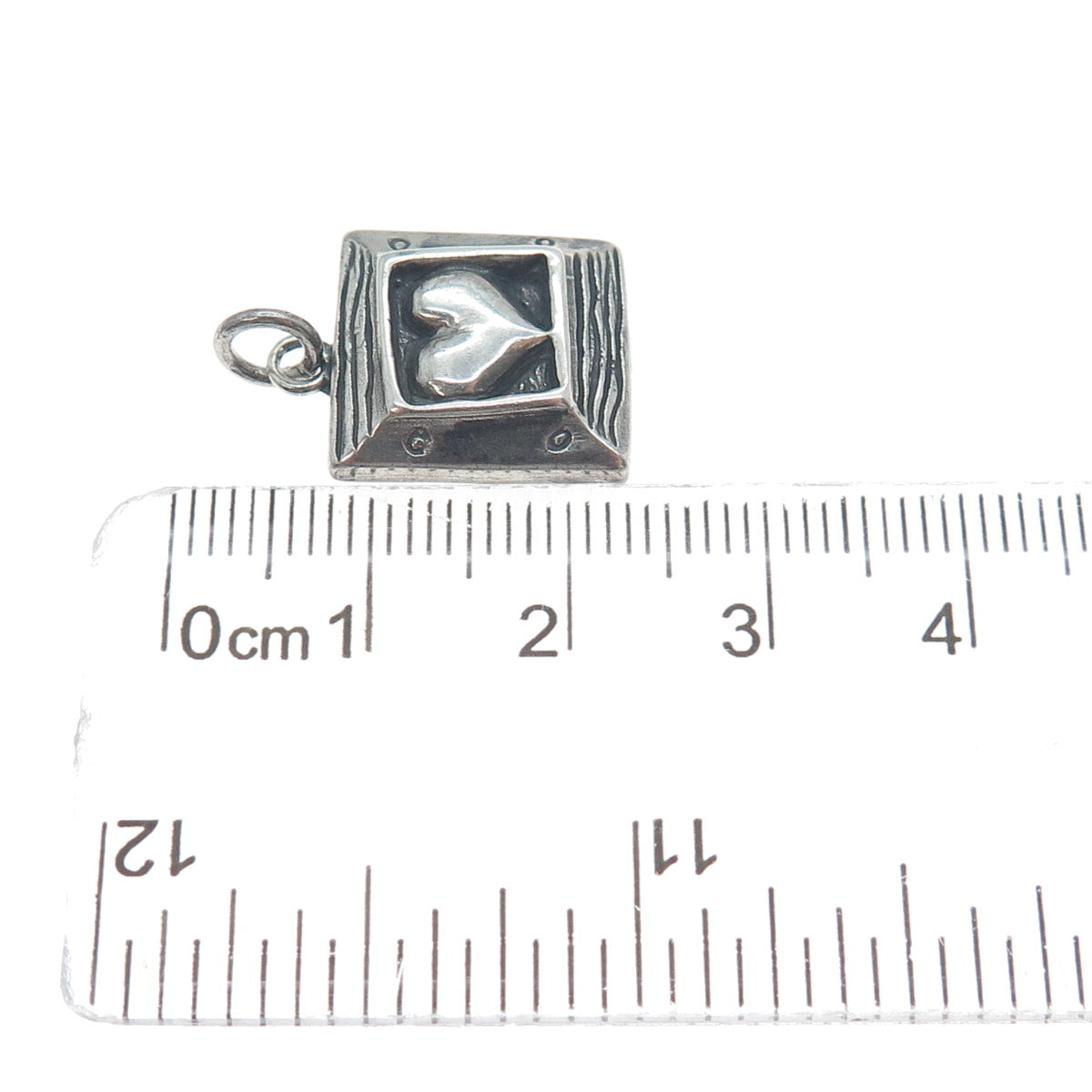 925 Sterling Silver Vintage Heart Frame Oxidized Minimalist Charm Pendant