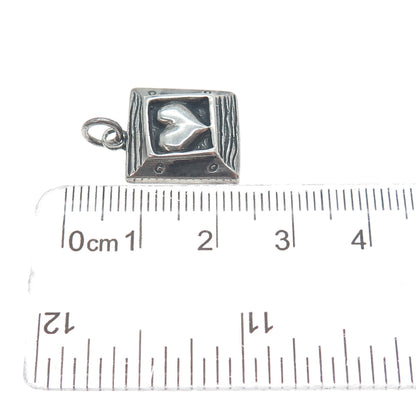 925 Sterling Silver Vintage Heart Frame Oxidized Minimalist Charm Pendant