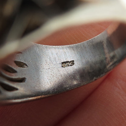 925 Sterling Silver Vintage Modernist Tree of Life Oxidized Ring Size 8