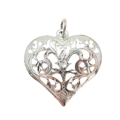 LISA LEE CREATIONS 925 Sterling Silver Vintage Floral Heart Charm Pendant