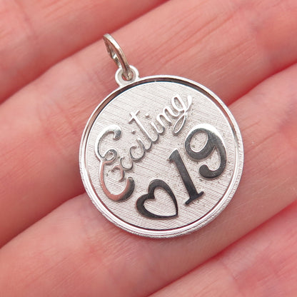 BEAU 925 Sterling Silver Vintage Exciting 19 Round Tag Charm Pendant