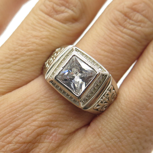 925 Sterling Silver Princess-Cut Shaped C Z Ring Size 9.75