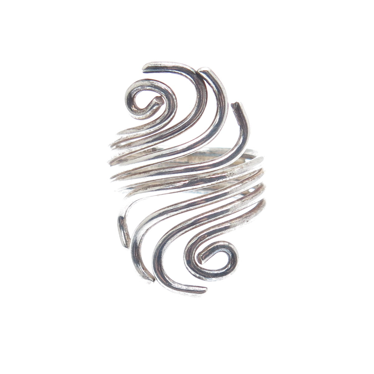 925 Sterling Silver Vintage Modernist Wavy Adjustable Ring Size 8.75
