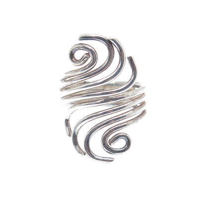 925 Sterling Silver Vintage Modernist Wavy Adjustable Ring Size 8.75