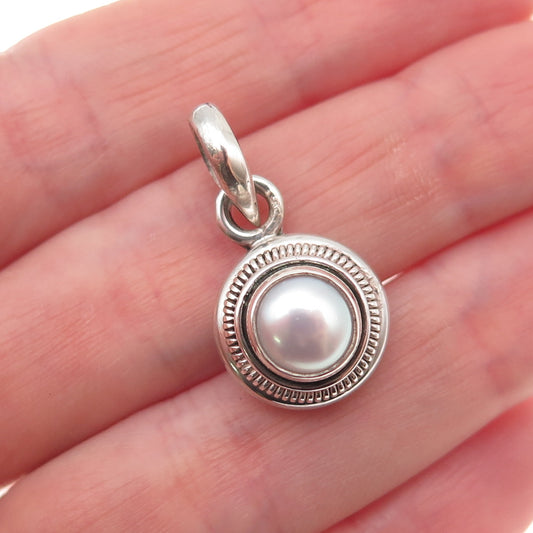 925 Sterling Silver Vintage Real Pearl Charm Pendant