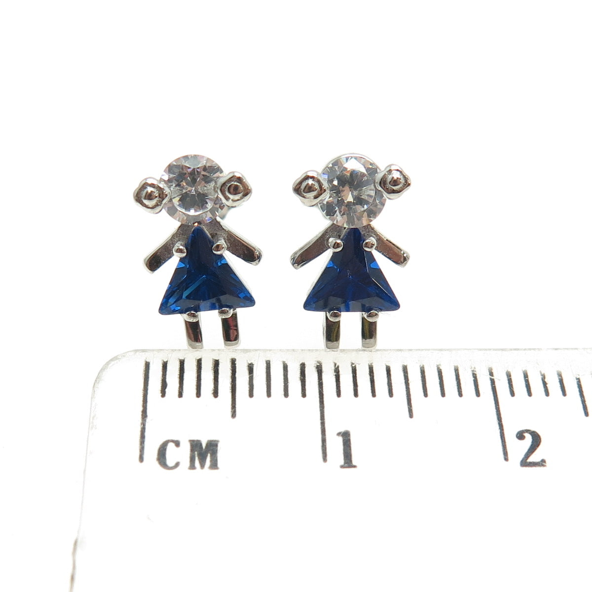 925 Sterling Silver Lab-Created Sapphire C Z September Birthstone Girl Earrings