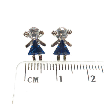 925 Sterling Silver Lab-Created Sapphire C Z September Birthstone Girl Earrings