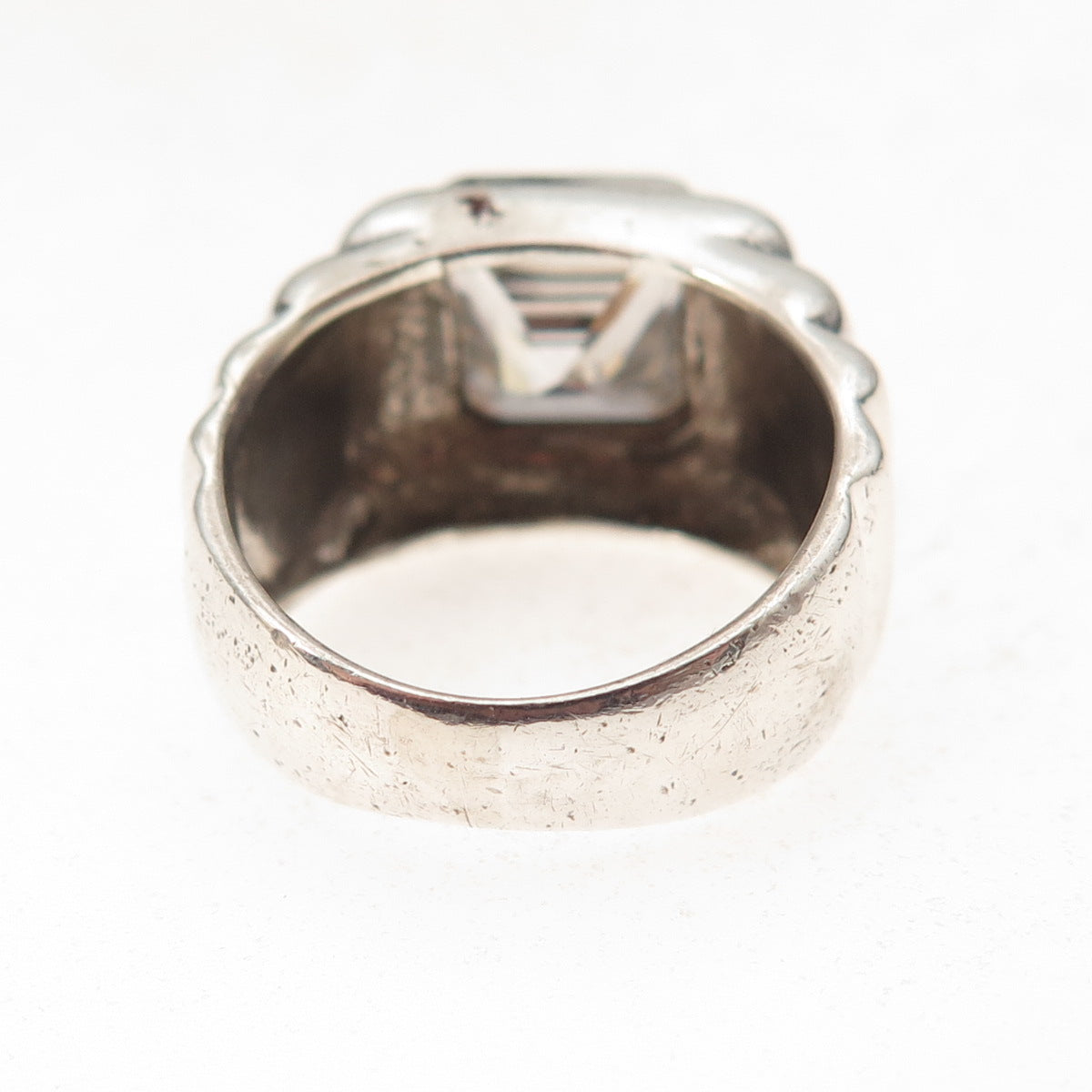 925 Sterling Silver Vintage Asscher-Cut C Z Modernist Oxidized Ring Size 6.25