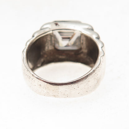 925 Sterling Silver Vintage Asscher-Cut C Z Modernist Oxidized Ring Size 6.25