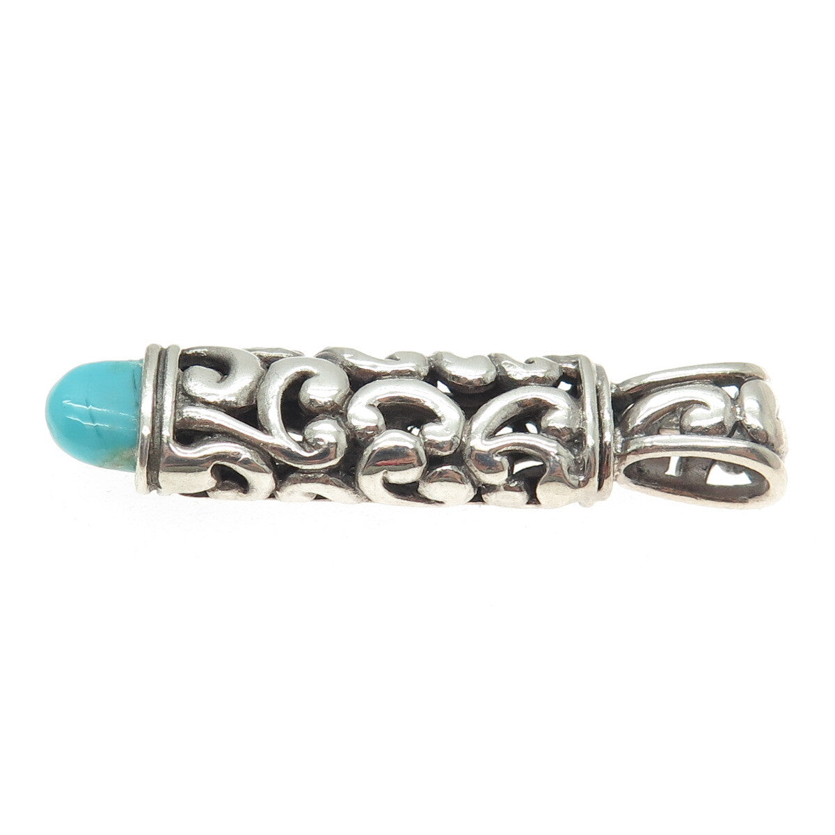 BARSE 925 Sterling Silver Vintage Real Turquoise Scroll Oxidized Pendant