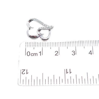 925 Sterling Silver Real Round-Cut Diamond Double Heart Mini Slide Charm Pendant