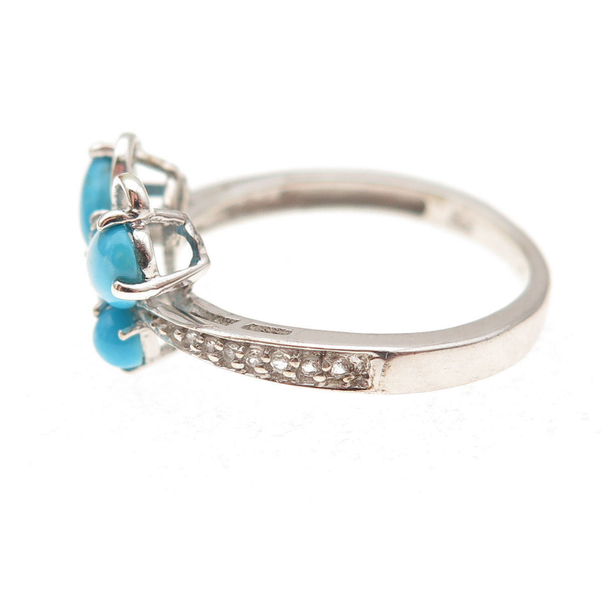 Chuck Clemency 925 Sterling Real Turquoise White Topaz Butterfly Ring Size 8.25