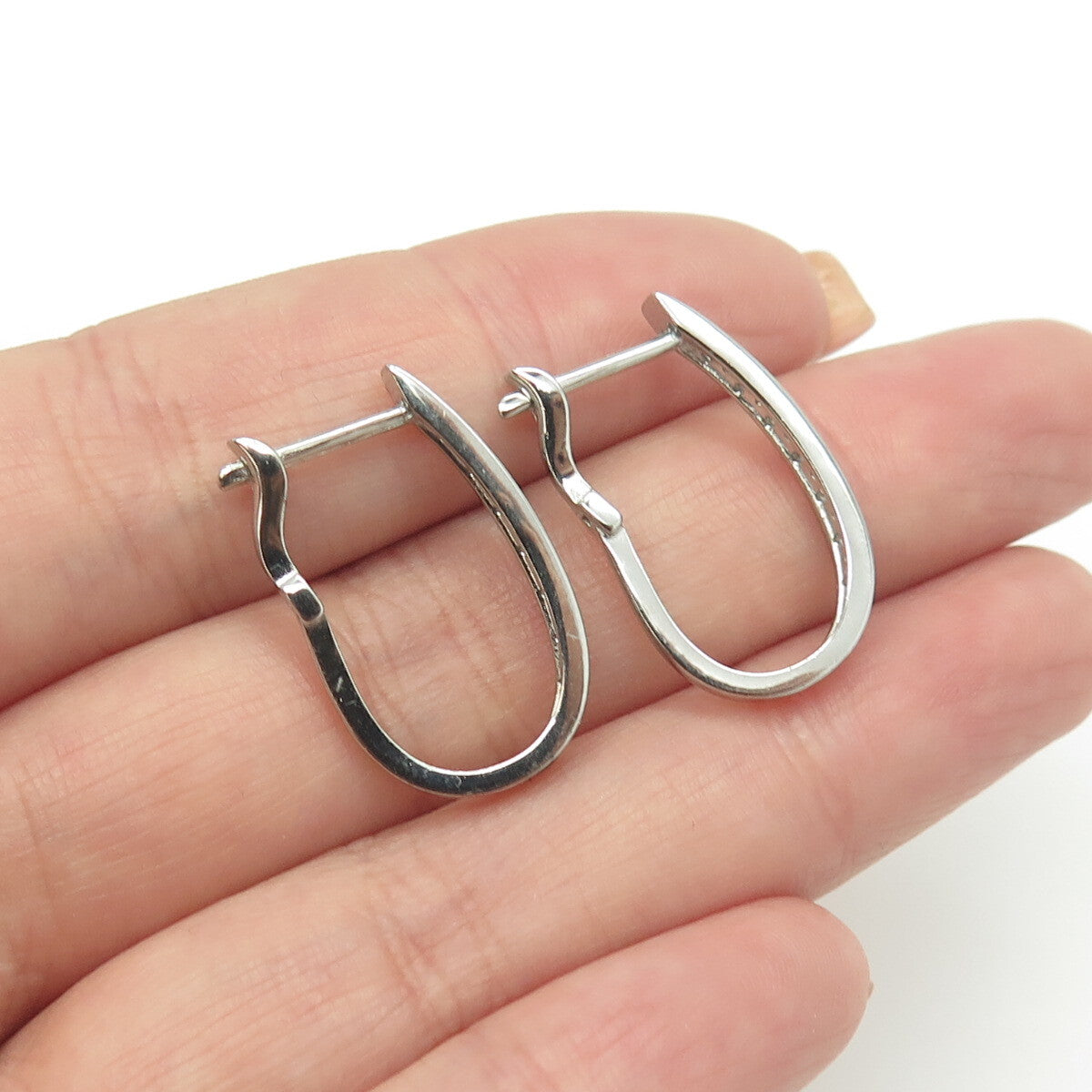 HAN 925 Sterling Silver Round-Cut White C Z Hoop Earrings