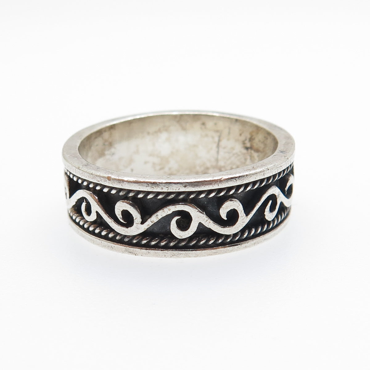 925 Sterling Silver Vintage Swirl Oxidized Band Ring Size 11