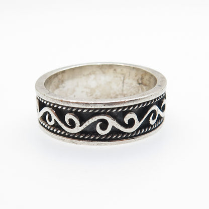 925 Sterling Silver Vintage Swirl Oxidized Band Ring Size 11