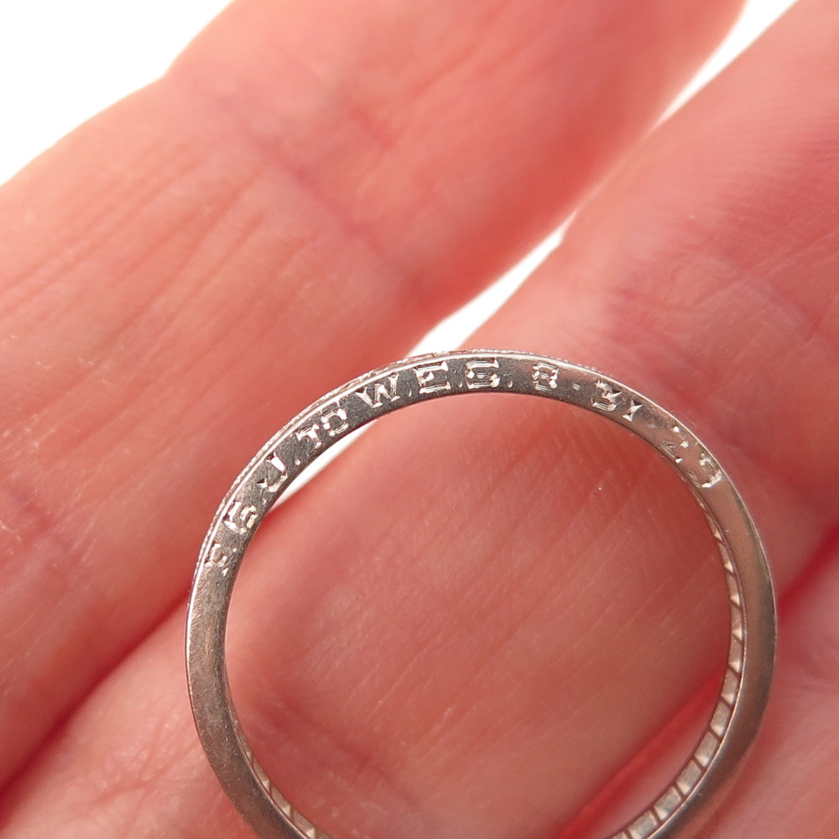 Antique Art Deco Platinum Real Diamond Stackable Engraved Eternity Ring Size 8