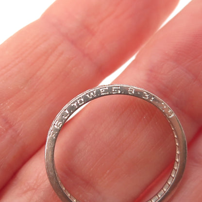 Antique Art Deco Platinum Real Diamond Stackable Engraved Eternity Ring Size 8
