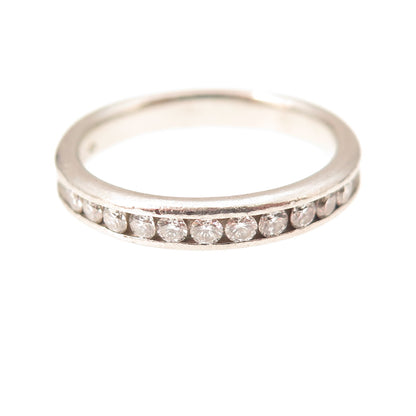 Vintage Platinum Real Diamond Half Eternity Stackable Ring Size 6.5