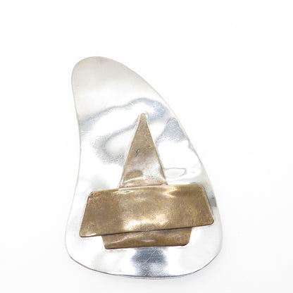 925 Sterling Silver 2-Tone Vintage Modernist Pin Brooch
