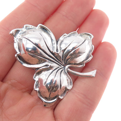 JEWELART 925 Sterling Silver Antique Art Deco Floral Leaf Oxidized Pin Brooch