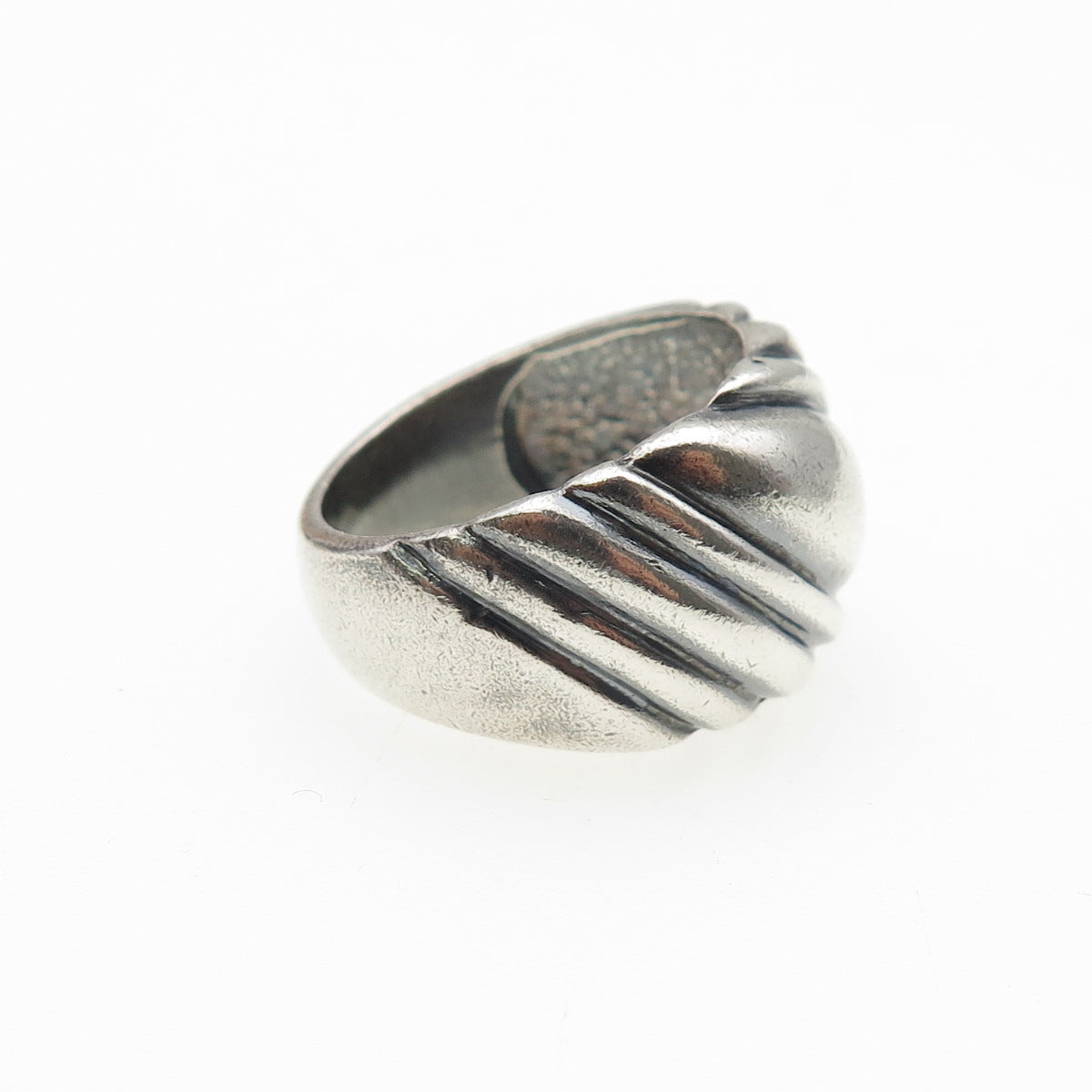 925 Sterling Silver Vintage Modernist Ribbed Oxidized Ring Size 7.25