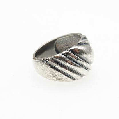925 Sterling Silver Vintage Modernist Ribbed Oxidized Ring Size 7.25