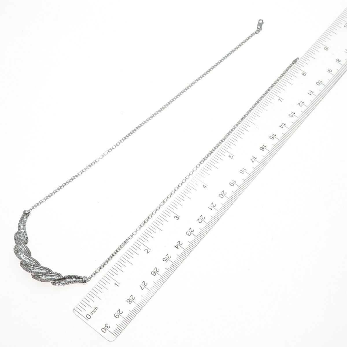 925 Sterling Silver Real Diamond Twisted Bar Bismark Chain Necklace 18"