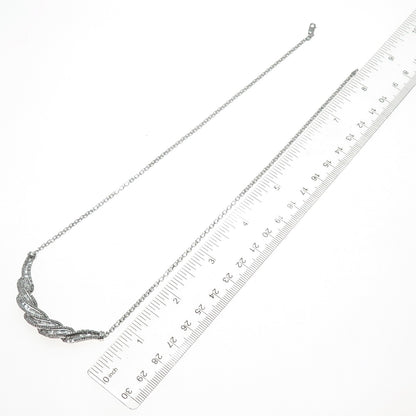 925 Sterling Silver Real Diamond Twisted Bar Bismark Chain Necklace 18"