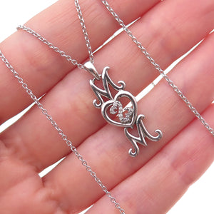 Jane Seymour 925 Sterling Silver Real Diamond Mom Heart Cable Chain Necklace 18"