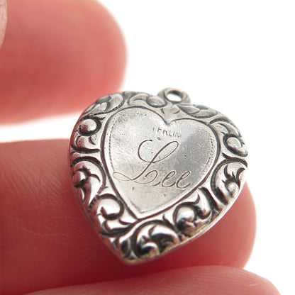 925 Sterling Antique Art Deco Engraved Heart Chatelaine Mini Charm Pendant