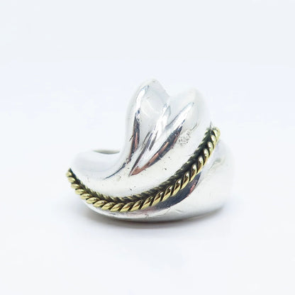 925 Sterling Silver 2-Tone Vintage Ribbed Twisted Ring Size 8.25